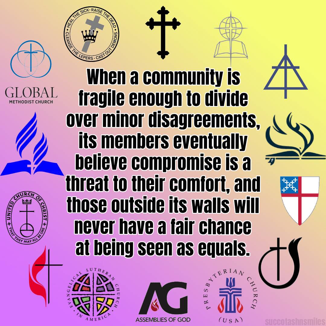 When a community is fragile enough to divide over minor disagreements, its members eventually believe compromise is a threat to their comfort, and those outside its walls will never have a fair chance at being seen as equals.